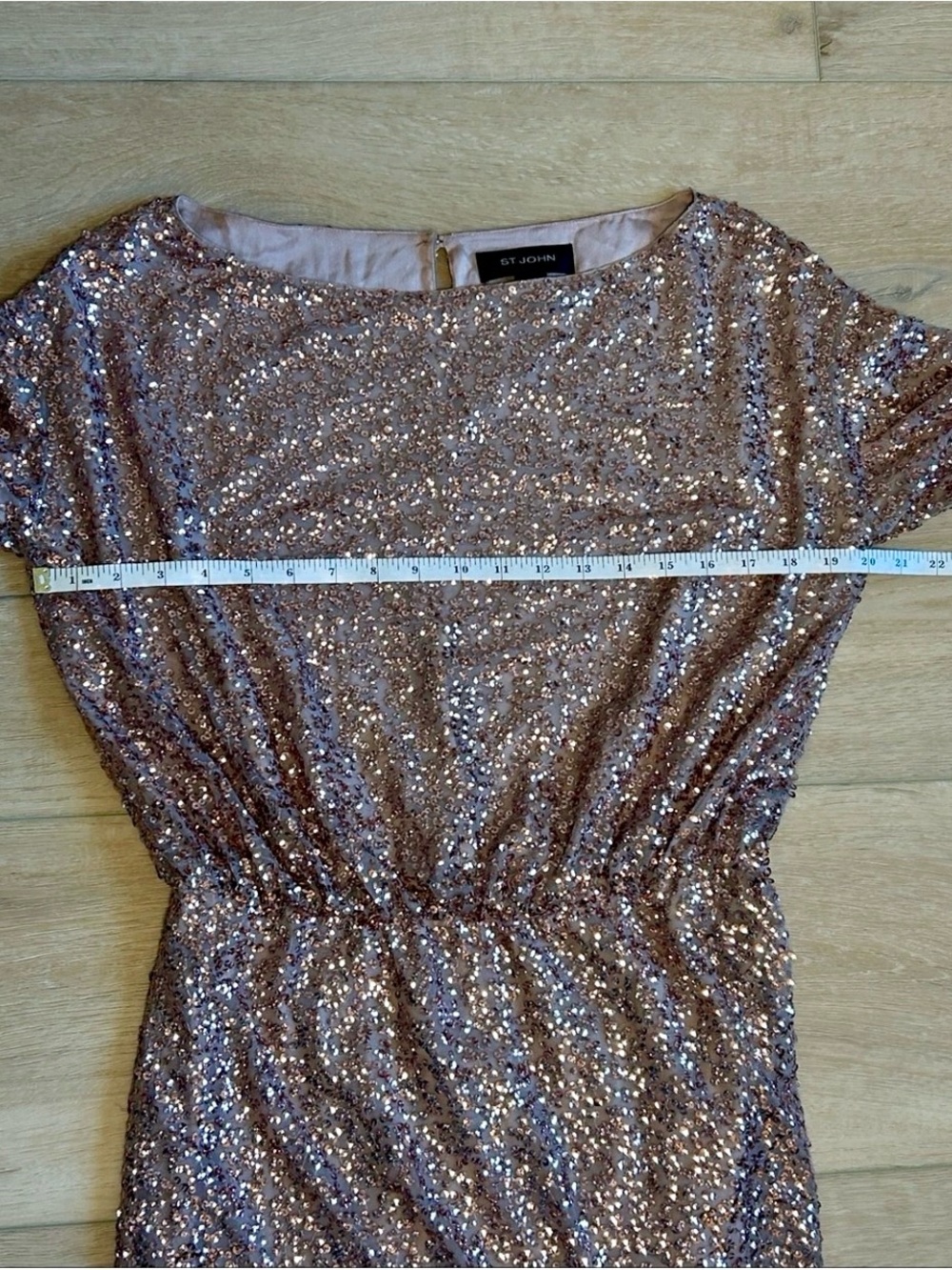 St. John Rose Gold Sequin Metallic Long Sleeve Midi Silk Dress Womens size 4 - Picture 13 of 16